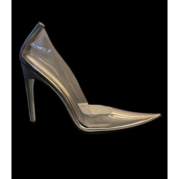 Good American Clear Cinderella Heels Pointed Toe Smoke Womens 9.5   New! - Picture 2 of 8